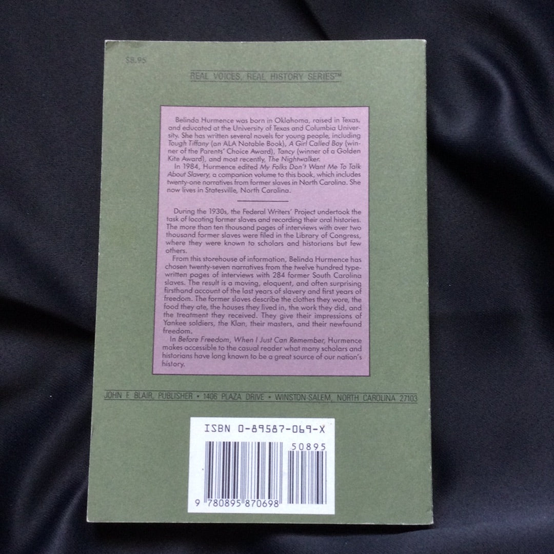 'Before Freedom, When I Just Can Remember' by Belinda Hurmence