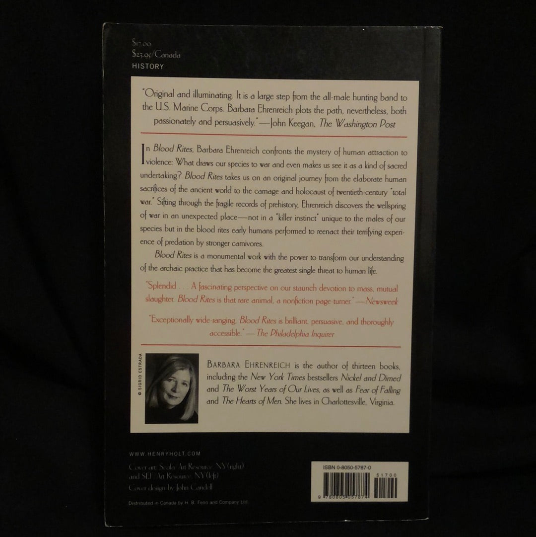 ‘Blood Rites Origins and History of the Passions of War’ by Barbara Ehrenreich
